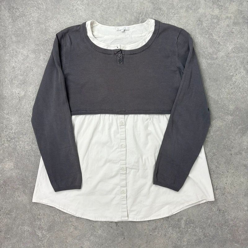 flared white shirt layered long sleeve top