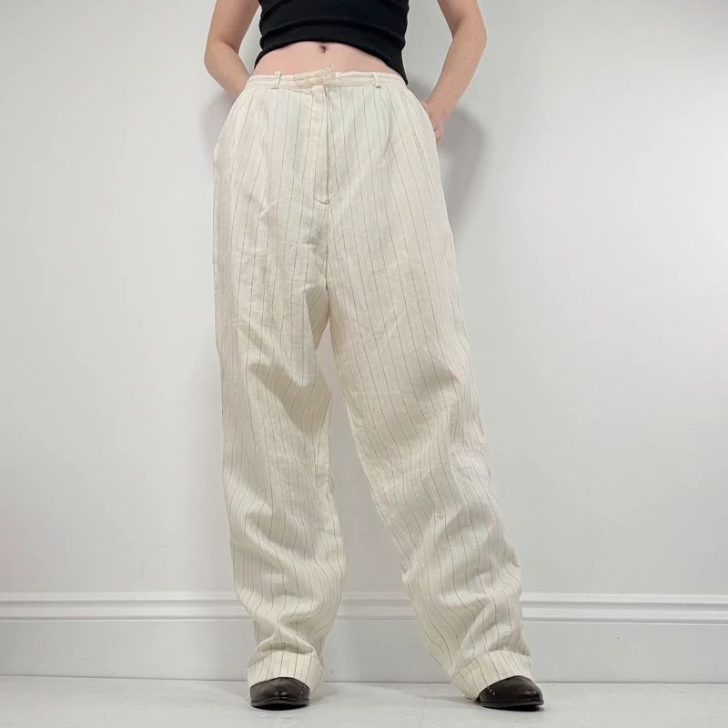 Laura Ashley vintage cream pinstripe trousers