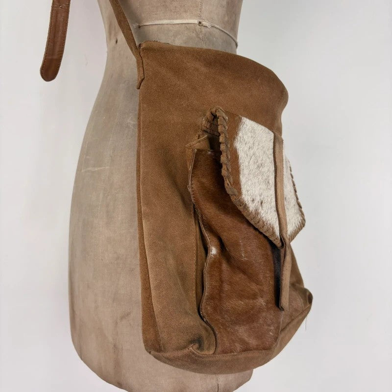 tan leather cowhide pony hair bag