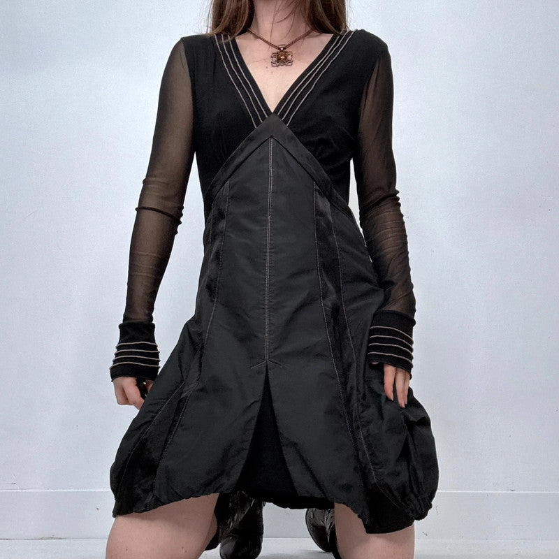 long sleeve flared puff black dress
