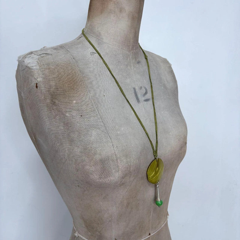 green boho long shell necklace