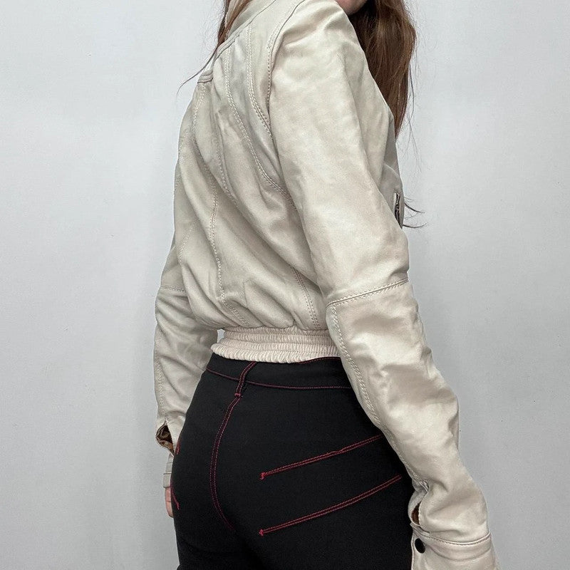 cropped cream bomber jacket