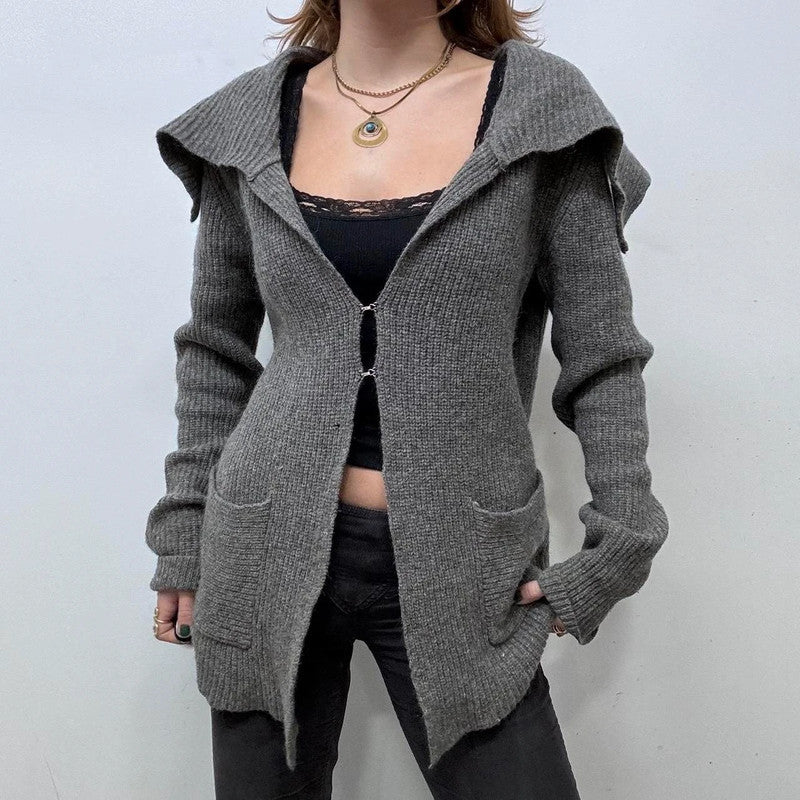 grey knitted slouchy waterfall cardigan