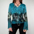 Graphic printed Grunge Mesh Top