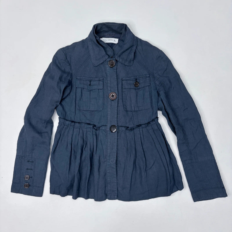 Navy flared pleated Pea coat jacket
