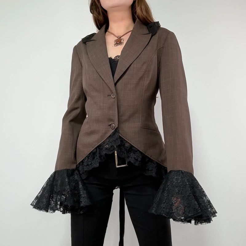 brown steampunk flared lace corset jacket