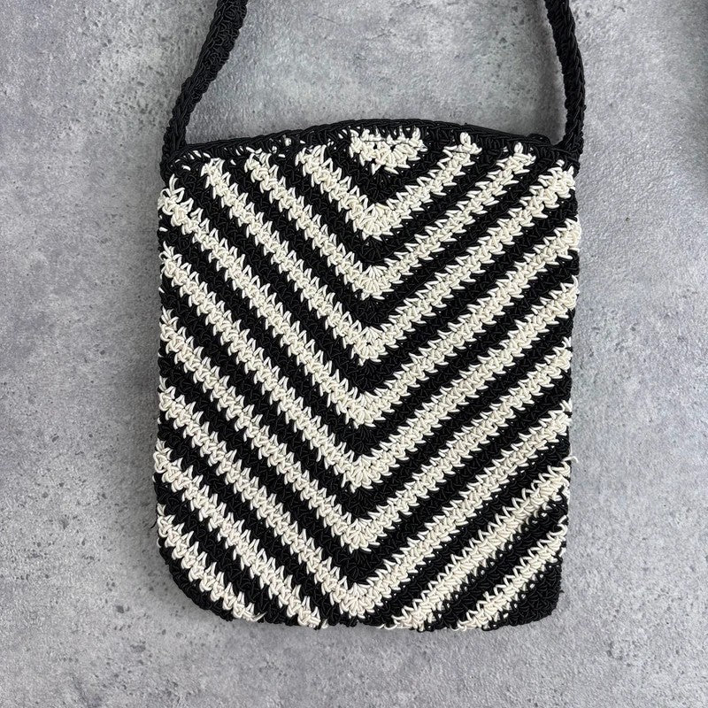 Crochet chevron black and white mini pouch bag