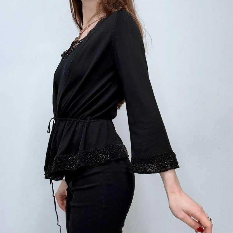 black flared beaded cardigan