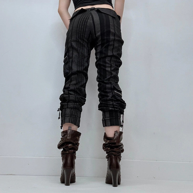 black pinstripe gathered structured cropped trousers