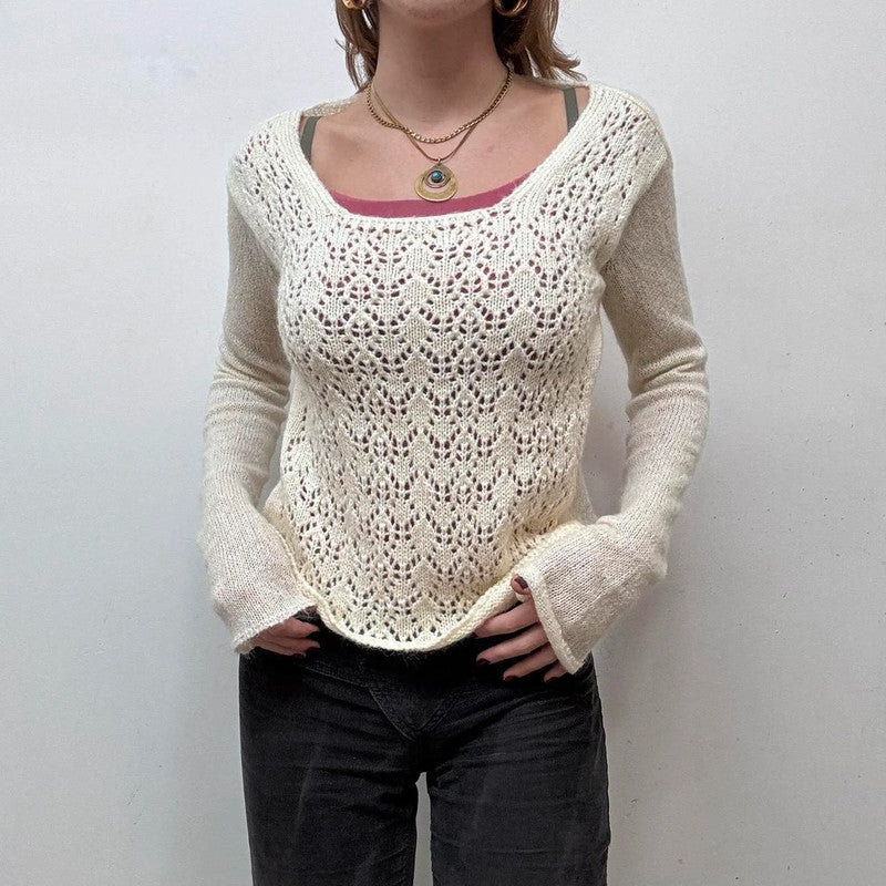 cream mohair sheer layered slouchy jumper