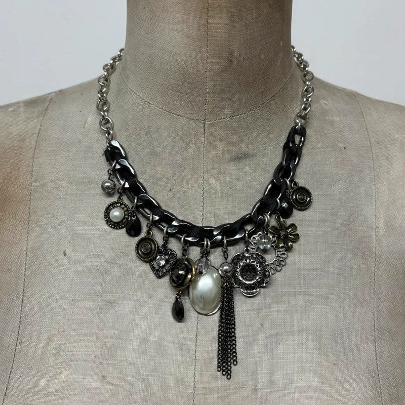 layered chain gothic charm necklace