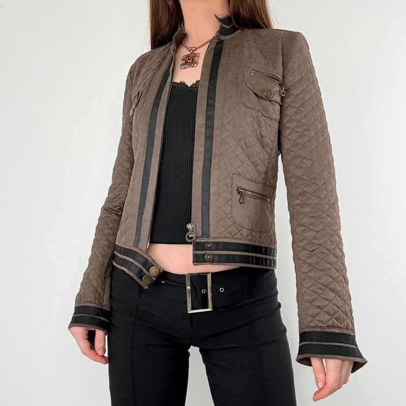 quilted khaki cropped boxy jacket