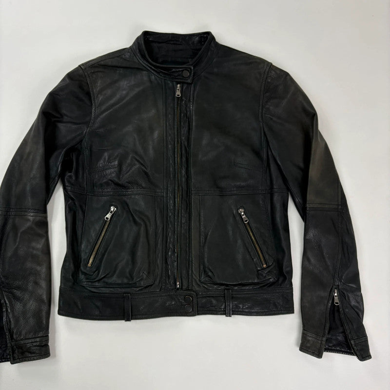 Massimo Dutti cropped distressed 100%leather