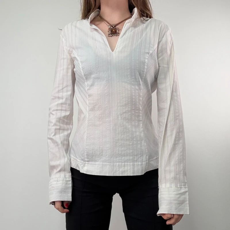 pinstripe white fitted shirt