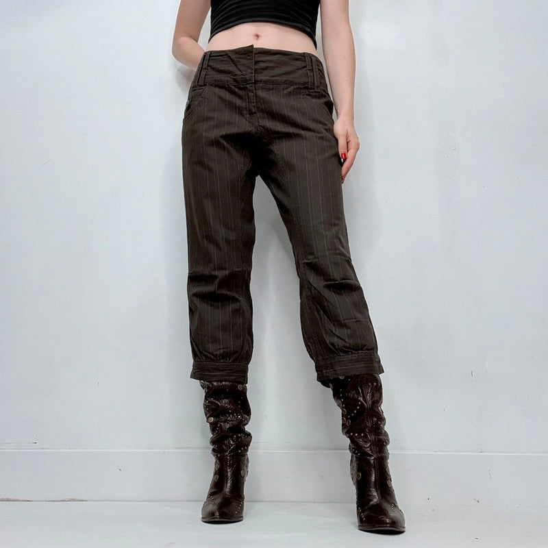 brown pinstripe cuffed straight leg trousers