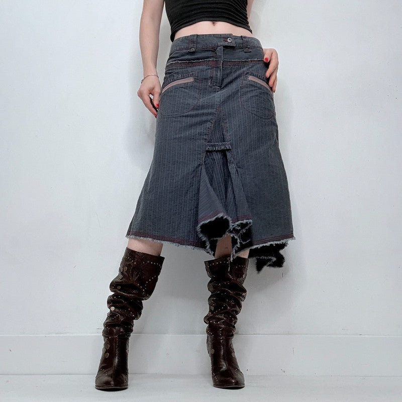 dark wash denim pinstriped structured skirt