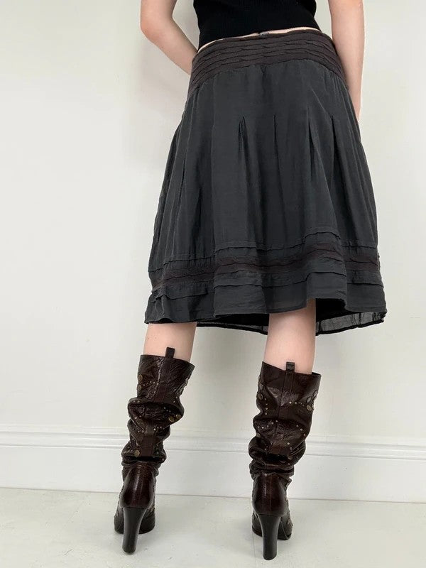 Blue low-rise drop-waist navy sheer midi skirt