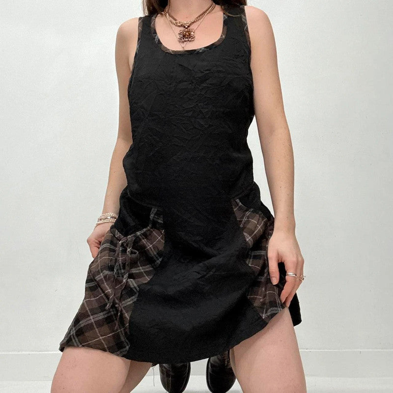 black tartan puff mini dress