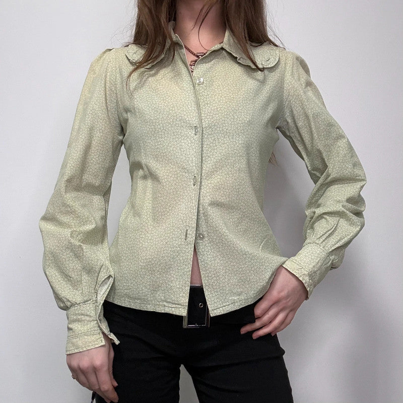Laura Ashley green floral puff shirt
