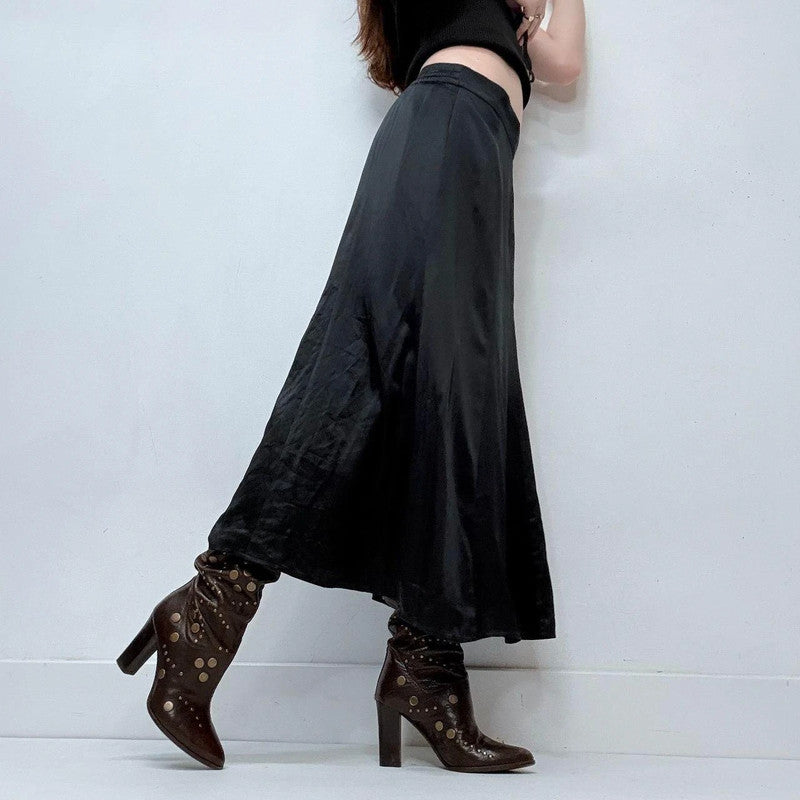 black silk flared floaty skirt