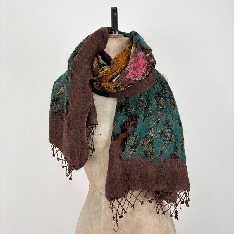 brown felt silk boho fairy scarf