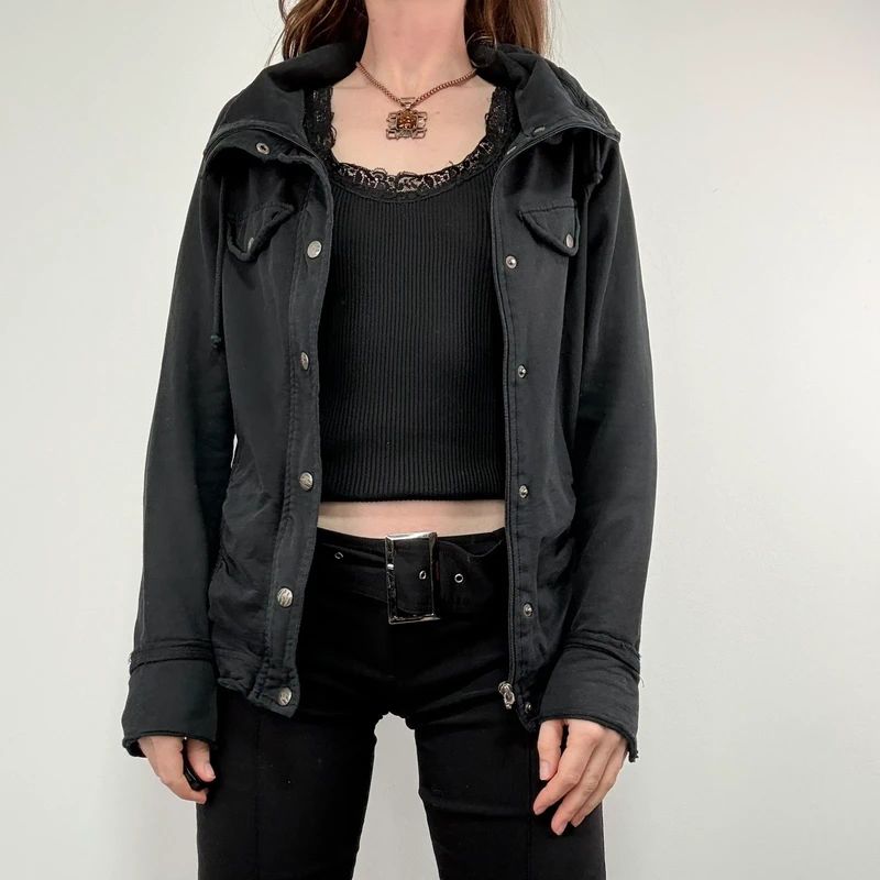 Black high neck funnel jacket
