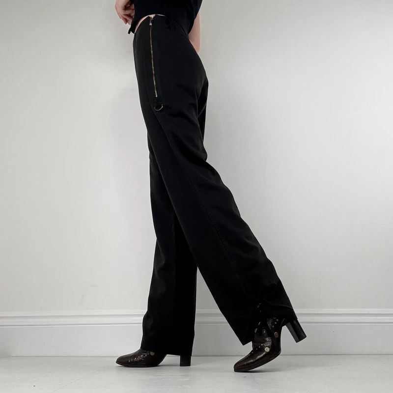 Cop Copine zip leg wide leg black trousers