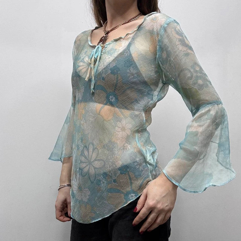 paisley print sheer flared shirt