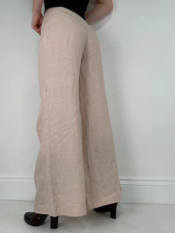 pink beige linen wide leg trousers