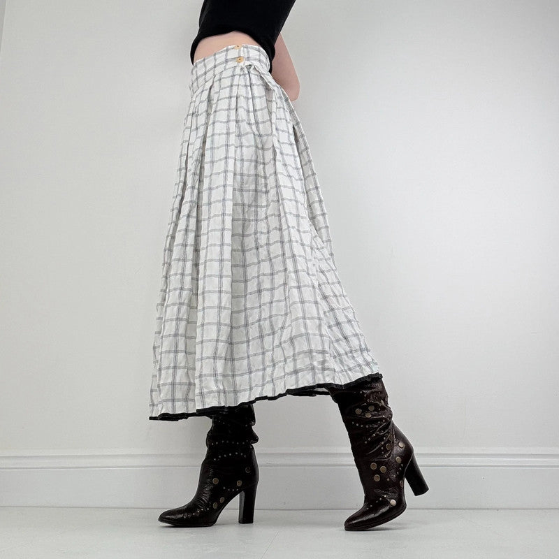tartan checked pleated maxi skirt