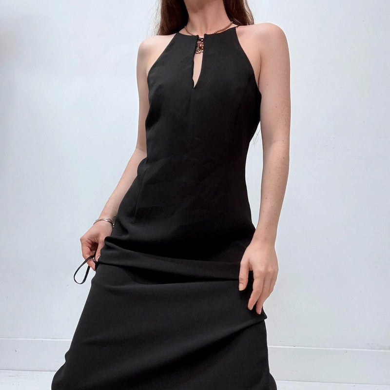 black a-line bias cut sleek 90s high neck dress