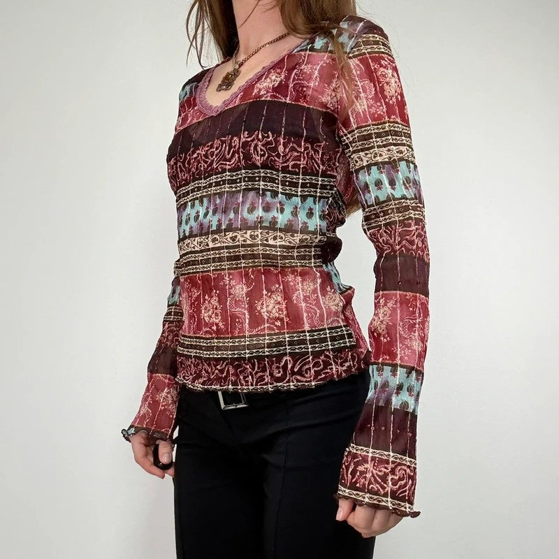 Mesh paisley boho layered graphic summer t-shirt