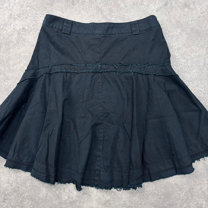 navy distressed midi skirt