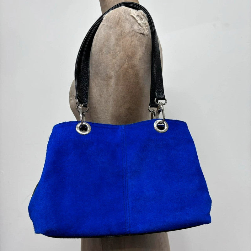blue suede shoulder bag