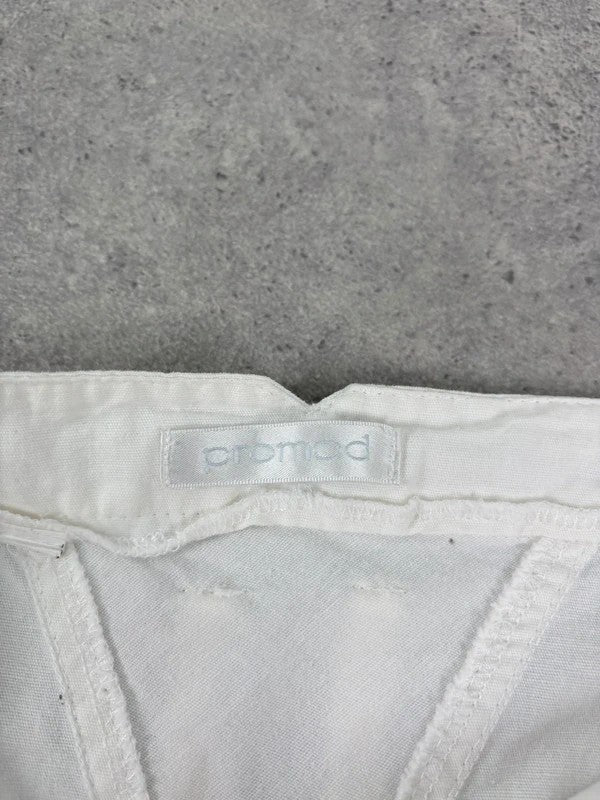 white flared wide leg button front cotton trousers