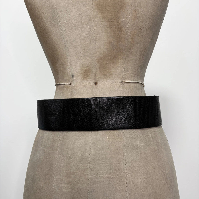 thick black leather buckle belt
