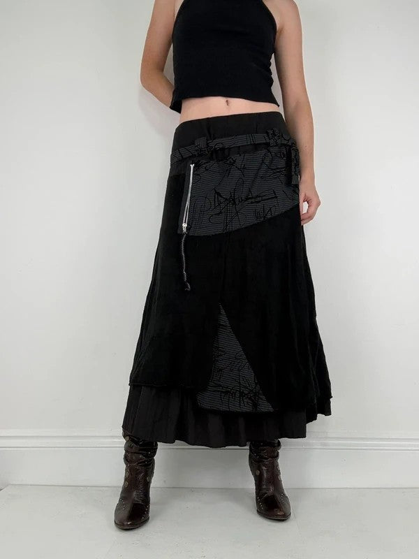 black pinstripe layered grunge maxi skirt