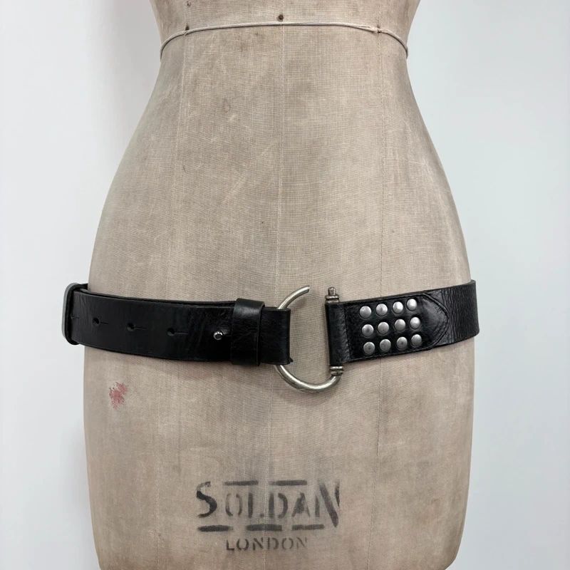 black leather studded silver metal belt