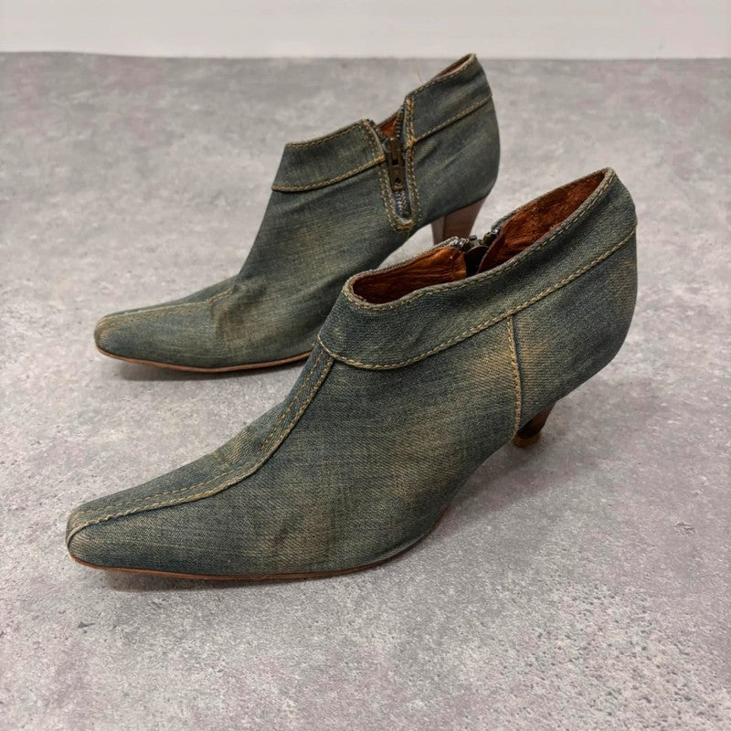 distressed denim archival heels