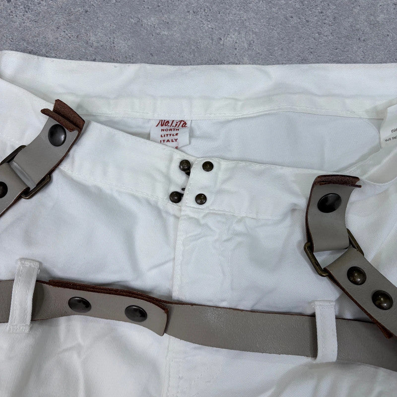 white low rise structured leather belted trousers