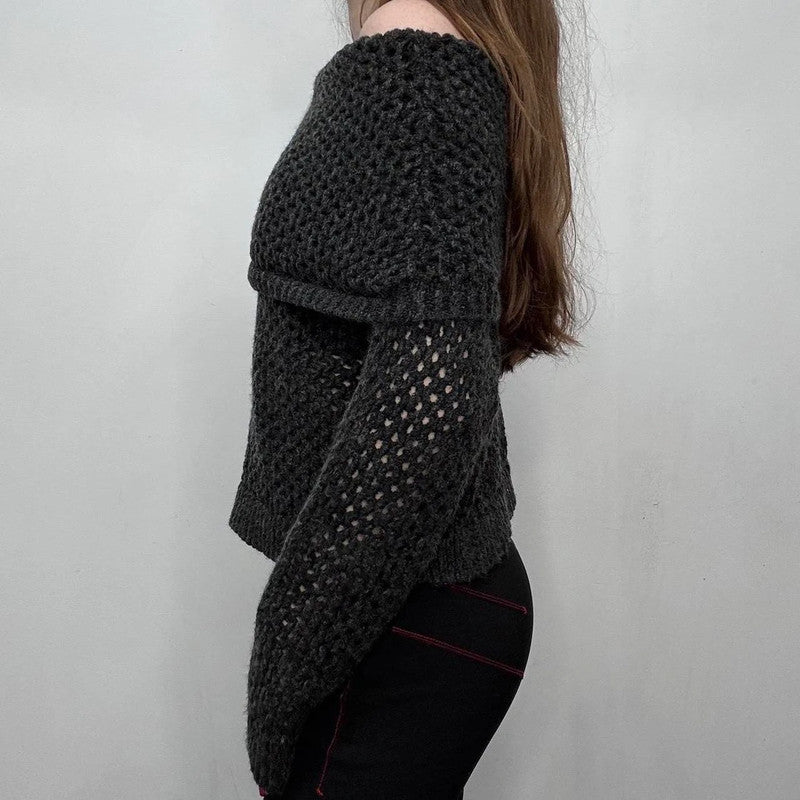 chunky sheer knit fold over jumper