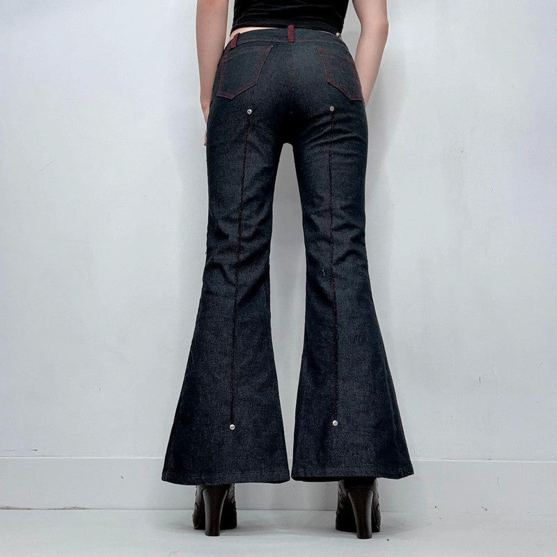 dark denim flared low rise stretch jeans
