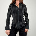 black fitted pinstripe shirt