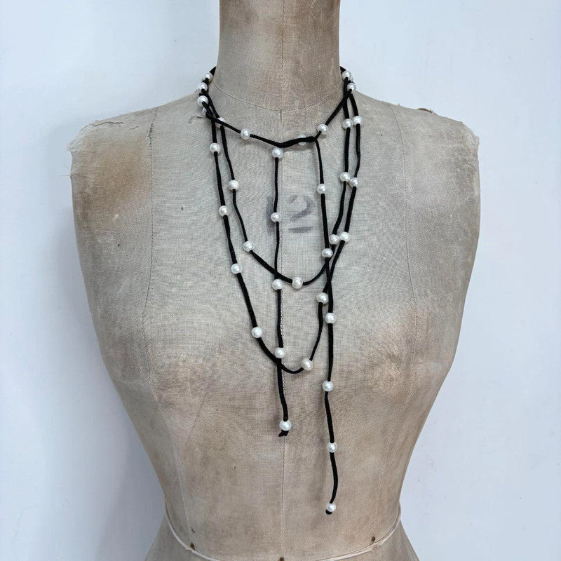 black suede pearl wrap waist beads