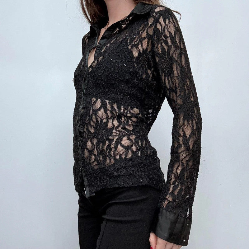 sheer lace flared gothic shirt