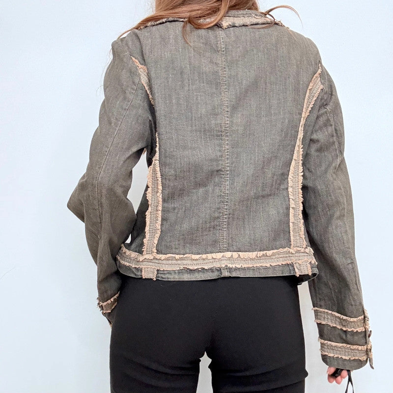 asymmetric boxy distressed military jacket