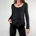 black flared cashmere silk blend long sleeve top