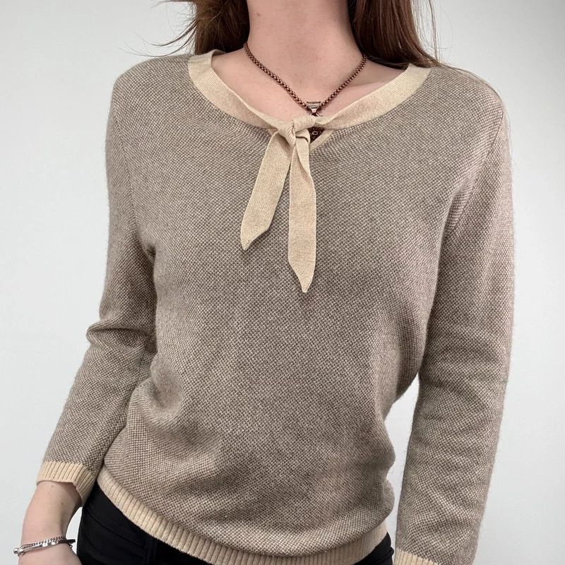 brown cashmere bow jumper