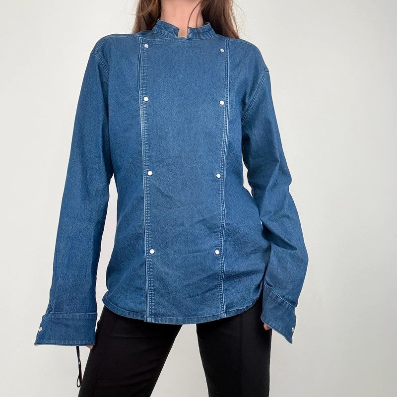 asymmetric denim chef shirt