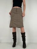 Khaki cotton cargo canvas a-line midi skirt